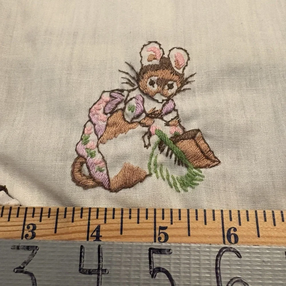 Girls VTG Dress Sz 5 Embroidered Mouse Lace‎ Collar Sleeves Gingham Print Tie